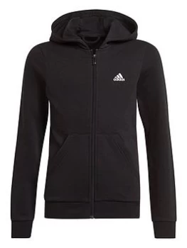 adidas Girls Big Logo Full Zip Hoodie - Black/White, Size 9-10 Years, Women