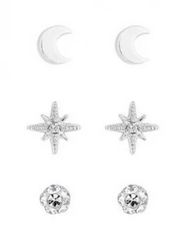 Simply Silver Moon And Star Three Pack Earrings