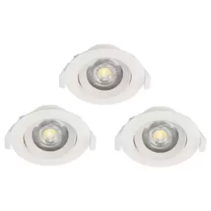 3 PACK Flush Adjustable Ceiling Downlight White Plastic 5W Built in LED