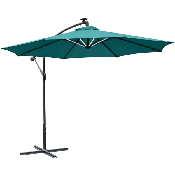 Outsunny 3Metre LED Patio Banana Umbrella Cantilever Parasol with Crank Green