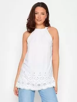 Long Tall Sally Broderie Hem Halter Top - White, Size 18, Women