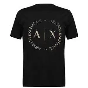 Armani Exchange Gold AX Circle Logo T-Shirt Black Size S Men