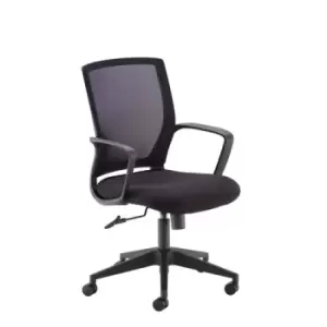 Jonas Black mesh back operator chair with Black fabric seat and Black base