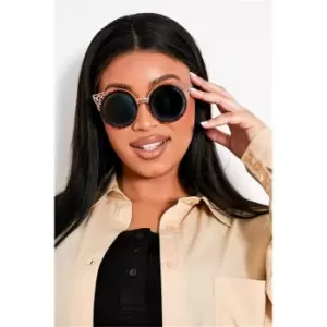 I Saw It First Brown Metal Detail Cat Eye Round Sunglasses - Brown