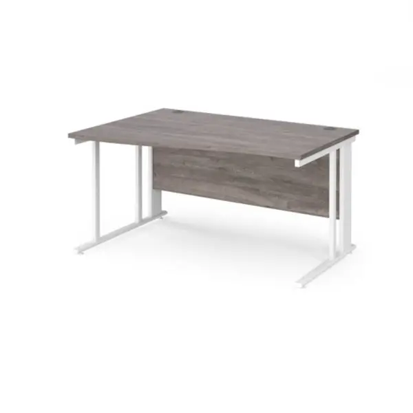 Maestro 25 left hand wave desk 1400mm wide - white cable managed leg frame, grey oak top