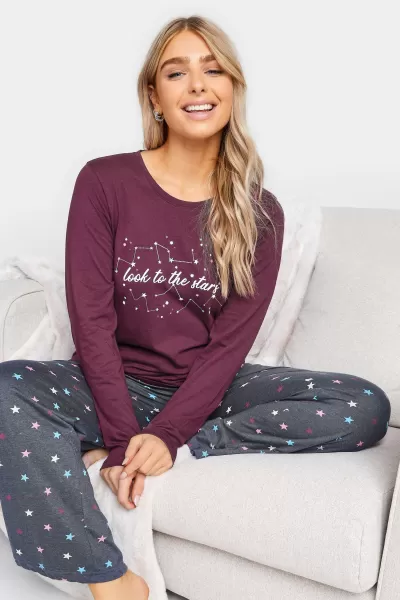 M&Co Printed Slogan Wide Leg Pyjama Set Purple