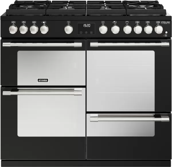 Stoves Sterling Deluxe ST DX STER D1000DF GTG BK 100cm Dual Fuel Range Cooker - Black - A Rated