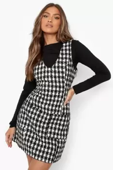 Dogtooth Scoop Neck Pinafore Dress