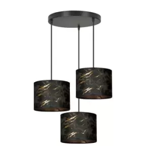 Broddi Black Cluster Pendant Ceiling Light with Black Fabric Shades, 3x E27