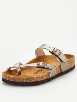 Birkenstock Mayari Metallic Flat Sandal - Taupe, Size 5, Women