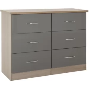 Seconique Nevada Oak and Grey Gloss 6 Drawer Chest