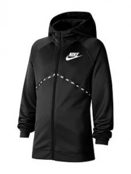 Nike Older Boys Poly Full Zip Hoodie - Black/White, Size XS, 6-8 Years