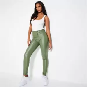 I Saw It First High Waisted Coated Skinny Jeans - Green