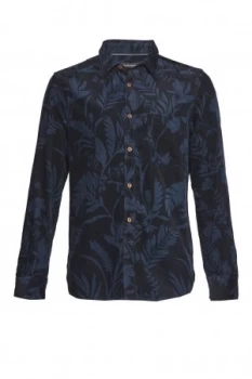 Mens French Connection Overdyed Fumio Floral Corduroy Shirt Blue