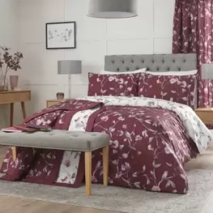 Dreams & Drapes Sweet Pea Floral Print Easy Care Reversible Duvet Cover Set, Plum, Single