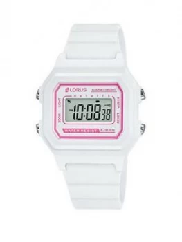 Lorus Lorus White And Pink Detail Digital Dial White Silicone Strap Watch