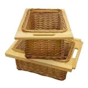 Pull out Wicker Basket Drawer x 2 400mm Kitchen Storage Solution - Brown