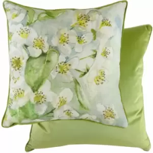 Evans Lichfield - Blossoms Pear Floral Print Piped Edge Cushion Cover, Green, 43 x 43 Cm