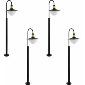 4 pack IP44 Outdoor Bollard Light Black & Gold Curved Arm Post 1x 60W E27