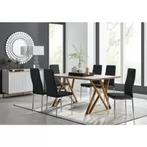 Taranto Oak Effect Dining Table and 6 Black Milan Chairs - Black