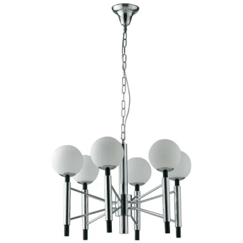 Fan Europe Hammond - 6 Light Mutli Arm Globe Ceiling Pendant, Chrome, Opal, White, E14