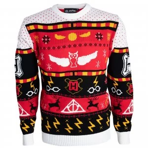 Harry Potter Hogwarts Christmas Knitted Jumper - Red - S