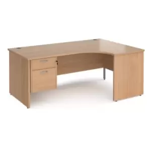 Office Desk Right Hand Corner Desk 1800mm With Pedestal Beech Top And Panel End Leg 1200mm Depth Maestro 25 MP18ERP2B