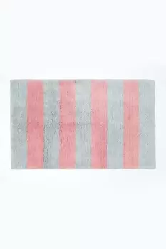 Pink and Grey Striped Cotton Bath Mat