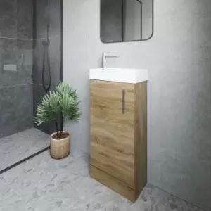 Vault Floor Standing 1-Door Vanity Unit with Basin 400mm Wide - Natural Oak - Nuie