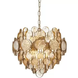 Merano Carbonia 6 Light Ceiling Pendant Antique Gold Paint, Clear & Amber Glass