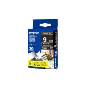 Brother TZ-325 P-touch White on Black Tape 9mm x 8m