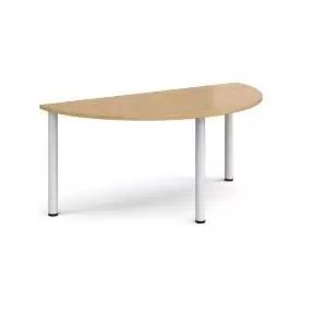 Semi circular white radial leg meeting table 1600mm x 800mm - oak