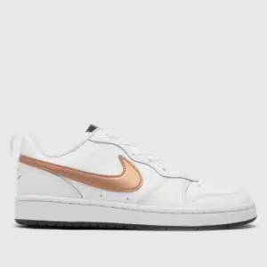 Nike White & Gold Court Borough Low 2 Girls Youth Trainers