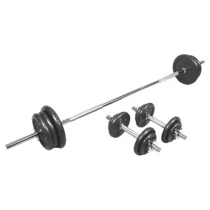 V-fit 50KG Black Cast Barbell and Dumbbell Set