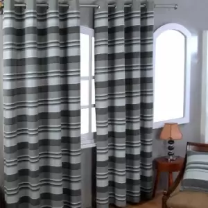 Homecapes Cotton Morocco Striped Grey Curtain Pair, 66 x 72' Drop - Grey