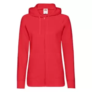 Fruit Of The Loom Ladies Fitted Lightweight Hooded Sweatshirts Jacket / Zoodie (240 GSM) (S) (Red)