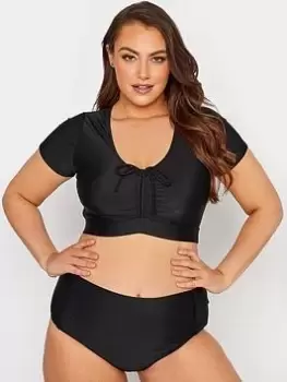 Yours Clothing Ruched Bikini Crop Top - Black, Size 24, Women