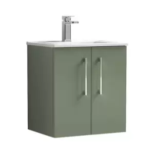 Arno Satin Green 500mm Wall Hung 2 Door Vanity Unit with 18mm Profile Basin - ARN821B - Satin Green - Nuie