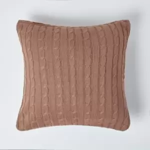 Homescapes - Cotton Cable Knit Chocolate Brown Cushion Cover, 45 x 45cm - Brown