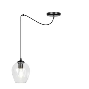 Level Black Glass Dome Slim Pendant Ceiling Light with Clear Glass Shades, 1x E27