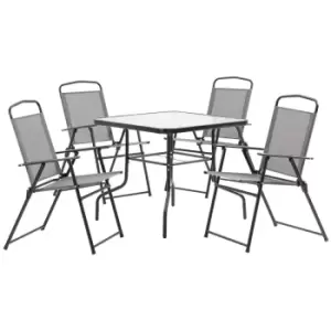 Outsunny 5pc Garden Dining Set w/ 4 Folding Chairs, Glass Top Table with Parasol Hole - Black