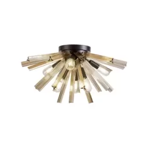 Hornby 6 Light E14, Semi Flush Matt Black, Champagne Gold Glass