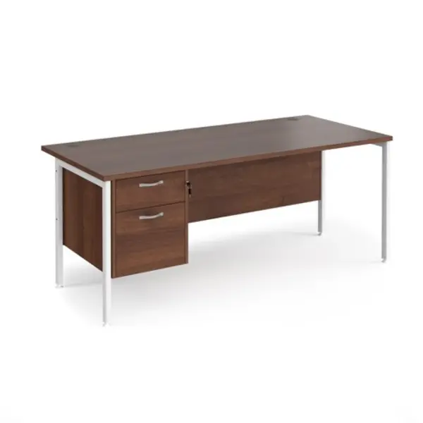 Office Desk Rectangular Desk 1800mm With Pedestal Walnut Top With White Frame 800mm Depth Maestro 25 MH18P2WHW