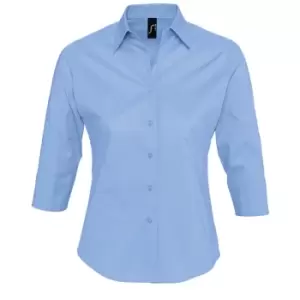 SOLS Womens/Ladies Effect 3/4 Sleeve Fitted Work Shirt (L) (Bright Sky)