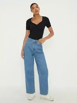 Dorothy Perkins High Waist Wide Leg Jeans - Mid Wash, Blue, Size 12, Women