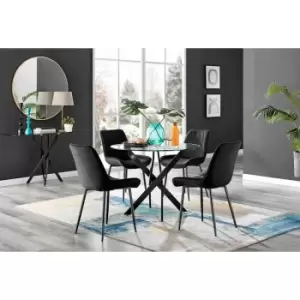 Furniture Box Novara Black Leg Round Glass Dining Table and 4 Black Pesaro Black Leg Chairs