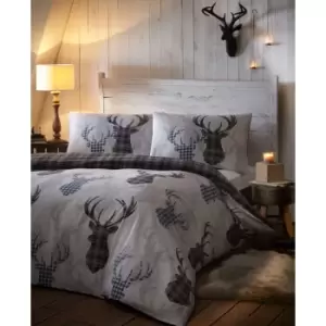 Tartan Stag Duvet Set - Grey - Double - TJ Hughes