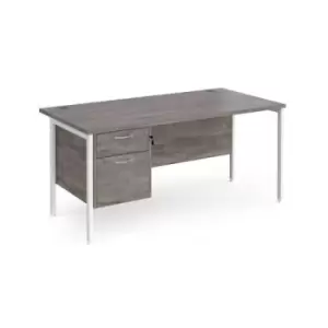 Maestro 25 straight desk 1600mm x 800mm with 2 drawer pedestal - white H-frame leg and grey oak top