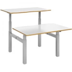 Elev8² Rectangular Sit Stand Back to Back Desk with White & Oak Coloured Melamine Top and Silver Frame 4 Legs Touch 1200 x 1650 x 675 - 1300 mm