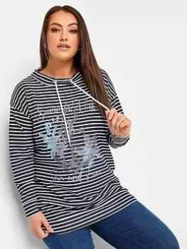 Yours Stripe Placement Sweatshirt - Multi, Blue, Size 34-36, Women